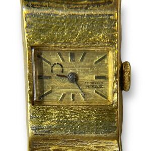 VTG Neiman Marcus Gold Tone Watch Womens Rectangle Wind Bracelet Germany Works